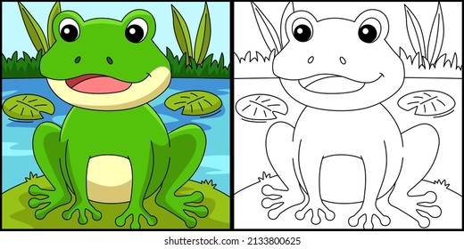 Frog Coloring Page Colored Illustration