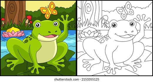 Ilustración de color de página de color de rana