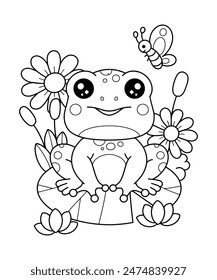 Frog coloring page illustration for kids