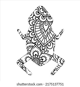 Frog coloring page for kids and adults. Hand drawn frog mandala patterns coloring book for adult