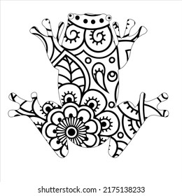 Frog coloring page for kids and adults. Hand drawn frog mandala patterns coloring book for adult