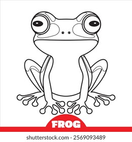 Frog Coloring page for kids. line art For children Coloring book design vector