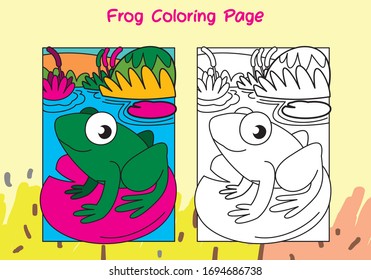 frog coloring page for kids with sample full color