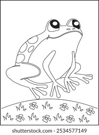 Frog Coloring Page line art Ilustração e arte vetorial Para Crianças.