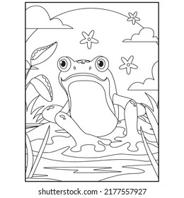 Frog Coloring Pages Kids Stock Vector (Royalty Free) 2177557927 ...