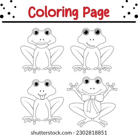 Frog Coloring pages for kids. Cute Cartoon Frog Isolated on a White Background Coloring book.