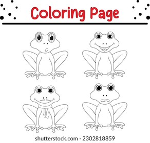 Frog Coloring pages for kids. Cute Cartoon Frog Isolated on a White Background Coloring book.
