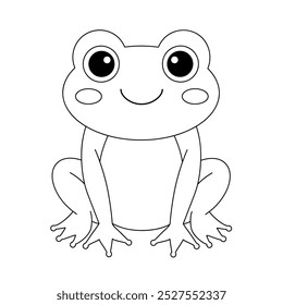 Frog coloring pages for kids. Trace and color Frog. Hand drawn cute frog cartoon outline illustration vector for coloring books. Kindergarten and preschool worksheets printable for kids.