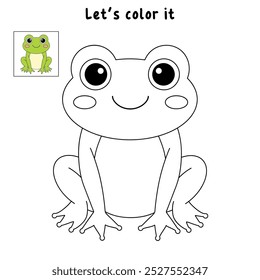 Frog coloring pages for kids. Trace and color Frog. Hand drawn cute frog cartoon outline illustration vector for coloring books. Kindergarten and preschool worksheets printable for kids.
