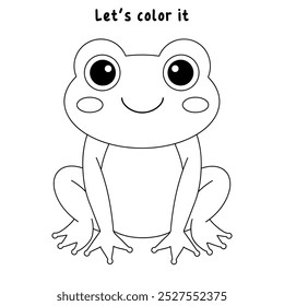 Frog coloring pages for kids. Trace and color Frog. Hand drawn cute frog cartoon outline illustration vector for coloring books. Kindergarten and preschool worksheets printable for kids.