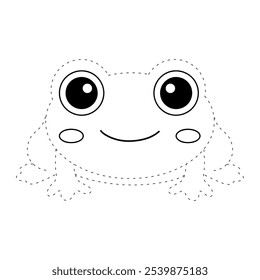 Frog coloring pages for kids. Trace and color cute frog. Frog animal flashcard game education. Cute frog isolated on white background. Kindergarten and preschool worksheets printable for kids. 