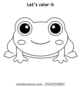 Frog coloring pages for kids. Trace and color cute frog. Frog animal flashcard game education. Cute frog isolated on white background. Kindergarten and preschool worksheets printable for kids. 