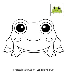 Frog coloring pages for kids. Trace and color cute frog. Frog animal flashcard game education. Cute frog isolated on white background. Kindergarten and preschool worksheets printable for kids. 