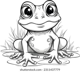 Frog, colouring book for kids, vector illustration
