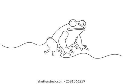 Frog continuous line drawing. Wildlife concept one line art, Minimalist style animal vector. Frog symbol illustration of world animal day continuous one line art vector.