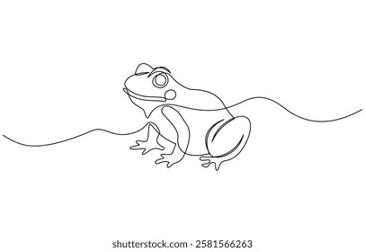 Frog continuous line drawing. Wildlife concept one line art, Minimalist style animal vector. Frog symbol illustration of world animal day continuous one line art vector.