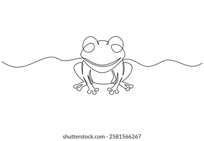 Frog continuous line drawing. Wildlife concept one line art, Minimalist style animal vector. Frog symbol illustration of world animal day continuous one line art vector.