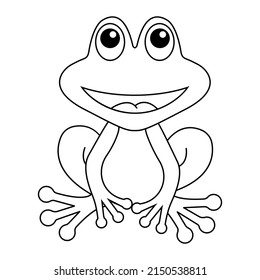 Frog contour linear illustration. Line art design for adult or kids in zentangle style and coloring page.