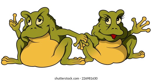 Frog Couple - Colored Cartoon Illustration, Vector