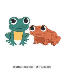 Frog couple. Flat vector children's illustration. Cute cartoon vector illustration isolated on white background.