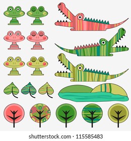 Frog and crocodile cute childish set