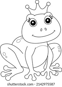 Frog With A Crown Coloring Page Isolated