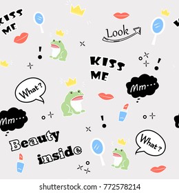 Frog crown girly seamless background pop up pattern