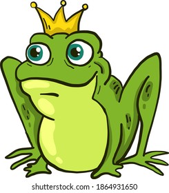 Frog with a crown, illustration, vector on white background.