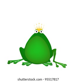 A frog with a crown on a white background