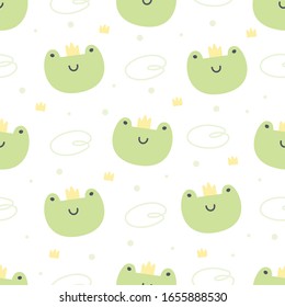 Frog with crown seamless background repeating pattern, wallpaper background, cute seamless pattern background