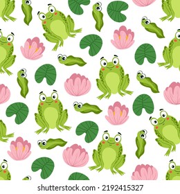 Frog cute animal child seamless pattern background concept. Vector isolated graphic design illustration
