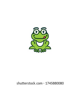 frog cute animal sitting cartoon use glasses, Cute green frog cartoon character isolated on white background