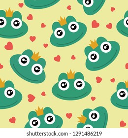 Frog cute seamless pattern for kid, animal cartoon background. Vector illustration.