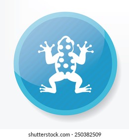 Frog design on blue flat button,clean vector