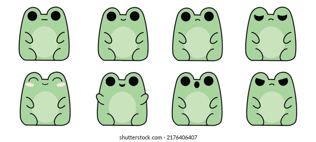 Frog with different emotions pack, vector illustration