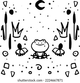 frog doodle vector background black and white