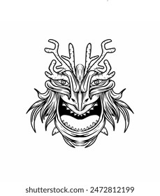 frog dragon head black white design vector