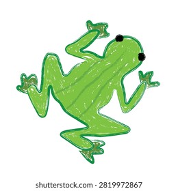 Frog Drawn Crayon Drawing Isolated on White Background