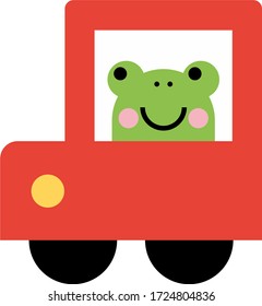 La rana conduce un auto