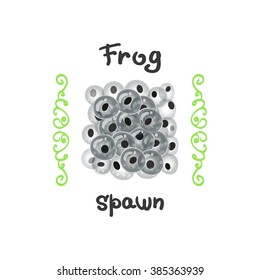 Frog eggs as a delicacy. Fertilized clutches, frog-spawn or of a large fish. The egg of a reptile, a delicacy illustration in vector. Breeding frogs occur in a variety of ways.