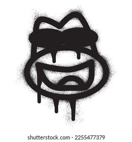 Grafiti emoticono de rana con pintura de aerosol negra. Ilustración del vector