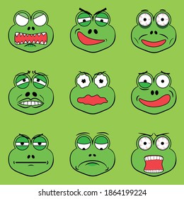 frog emoticon set with different expression