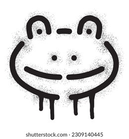 Frog emoticon stencil graffiti with black spray paint.	
