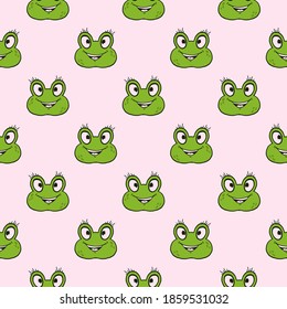 Frog with eyelashes,seamless pattern on very light pink background.