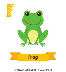 Frog. F letter. Cute children animal alphabet in vector. Funny cartoon animals. Vector illustration