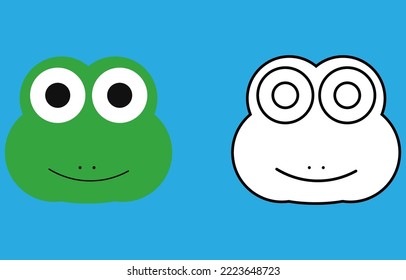 Frog face cartoon character. Cute outline frog animal face coloring book for kids. Vector illustration. Outline icon frog head. Cartoon face logo.