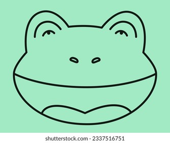 Frog face in doodle style. Cute amphibian animal.