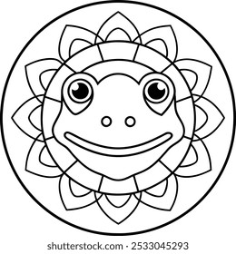 Frog Face Framed by Circular Mandala Ripples | Nature-Inspired Animal Mandala Art

