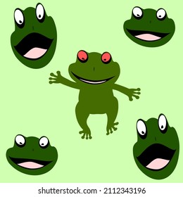 frog face and green background vector illustration cute animals cartoon