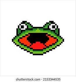 Frog face head with pixel art. Vector illustration.